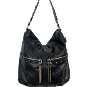 NINE WEST Hobo-Style Black Shoulder Bag NWT Studded Tassels